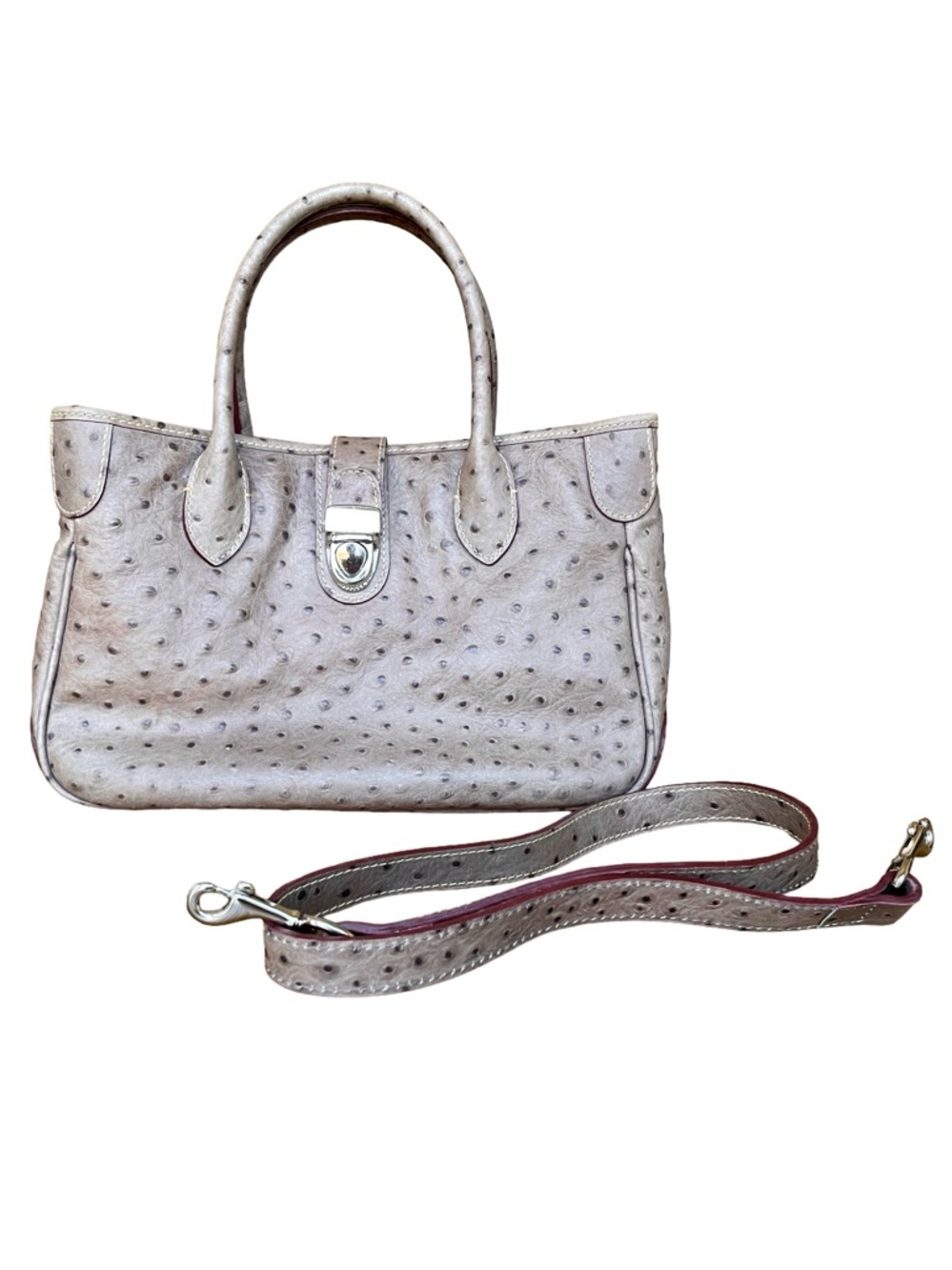 Dooney & Bourke Ostrich Leather Satchel Taupe Chain Strap Bag - Picture 3 of 14